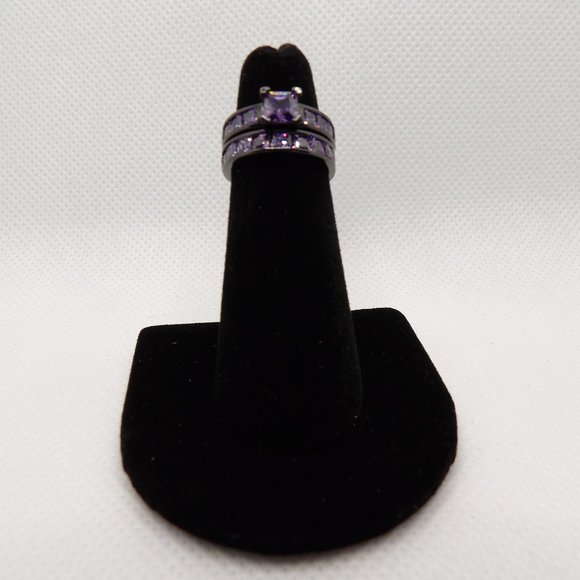 New Women's Wedding Ring Set Amethest/Black - Picture 1 of 2